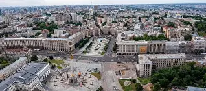 Park River Prints: Aerial view of the Kyiv city. Beautiful streets near the city center