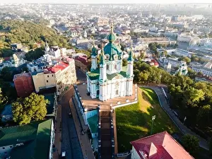 Podol Prints: Aerial view of Kyiv St. Andrew's Church. Ukraine