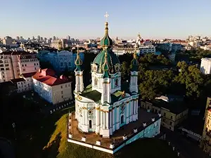 Podol Prints: Aerial view of Kyiv St. Andrew's Church. Ukraine