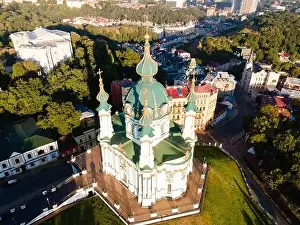 Podol Prints: Aerial view of Kyiv St. Andrew's Church. Ukraine
