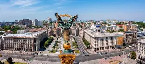 Monument National Prints: Aerial view of the Kyiv Ukraine above Maidan Nezalezhnosti Independence Monument