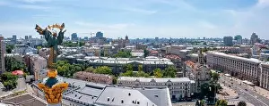 Maidan Prints: Aerial view of the Kyiv Ukraine above Maidan Nezalezhnosti Independence Monument