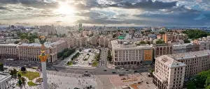 Maidan Prints: Aerial view of the Kyiv Ukraine above Maidan Nezalezhnosti Independence Monument