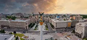 Maidan Prints: Aerial view of the Kyiv Ukraine above Maidan Nezalezhnosti Independence Monument