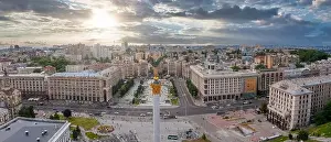 Maidan Prints: Aerial view of the Kyiv Ukraine above Maidan Nezalezhnosti Independence Monument
