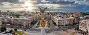 Maidan Prints: Aerial view of the Kyiv Ukraine above Maidan Nezalezhnosti Independence Monument