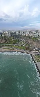 Lima Prints: Aerial view of La Costa Verde and the Miraflores boardwalk in Lima