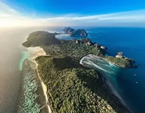 Phi Phi Island Prints: Aerial view of Laem Tong Beach or Laemtong bay in koh Phi Phi, Krabi, Thailand