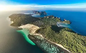 Aerial view of Laem Tong Beach or Laemtong bay in koh Phi Phi, Krabi, Thailand