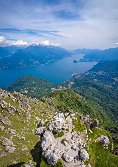 Lake Como Prints: Aerial view of Lake Como and Tremezzina from the top of Mount Grona over Menaggio