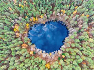 Lithuania Prints: Aerial view of the lake in Lithuanian forests