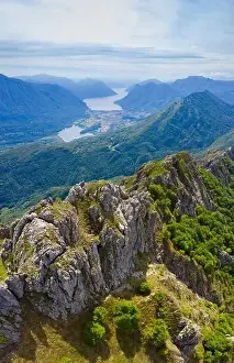 Monte Bre Prints: Aerial view of Lake Lugano (Lake Ceresio) from the top of Mount Grona over Menaggio