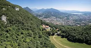 Freetime Prints: Aerial View - Landscape of Como and small alpine lakes in the background - Como