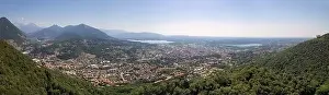 Freetime Prints: Aerial View - Landscape of Como and small alpine lakes in the background - Como