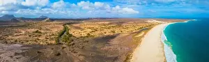 Cape Verde Prints: Aerial view of landscape near atlantic ocean at Santa Monica Beach, Cape Verde