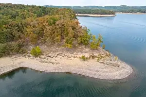 Fresh Water Prints: Aerial view of landscape of the surface of the water of Broken Bow lake