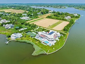 Water Front Prints: aerial view of a large estate on Cresent avenue in water mill, ny