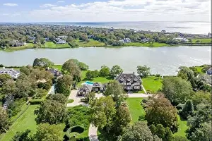 Private Home Prints: Aerial view of large Southampton estate on Agawan Lake in the estate section of Southampton