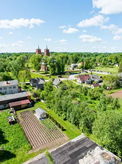 Latvia Prints: aerial view of Latvian countryside fields and towns
