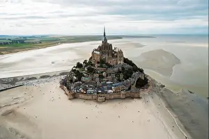 Tour Tourism Prints: Aerial view of Le Mont Saint Michel in Bretagne