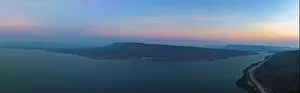 Transportation System Prints: aerial view light on super highway Along the Lam Takhong Dam at twilight