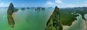 Phi Phi Island Prints: Aerial view of limestone island in Phang nga bay - Thailand