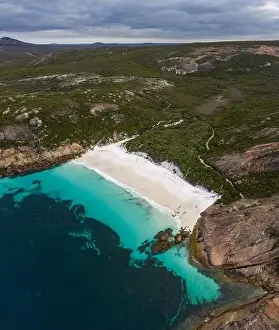 Esperance Prints: Aerial view of Little Hellfire Bay in Cape Le Grand National Park