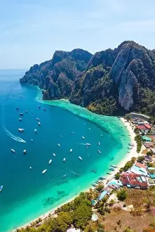 Phi Phi Island Prints: Aerial view of Loh Dalum and tonsai beach in koh Phi Phi islands, Krabi, Thailand