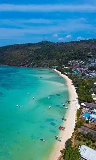 Phi Phi Island Prints: Aerial view of Loh Dalum and tonsai beach in koh Phi Phi islands, Krabi, Thailand