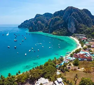 Phi Phi Island Prints: Aerial view of Loh Dalum and tonsai beach in koh Phi Phi islands, Krabi, Thailand