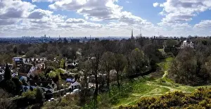 Aerial view of LONDON, England from Hampstead Heath on a Spring day