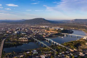 Tennessee Prints: Aerial view of Lookout Mountain and the Tennessee River in Chattanooga, Tennessee, USA