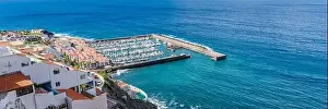 Motorboat Prints: Aerial view of Los Gigantes marina with yachts and boats in Tenerife