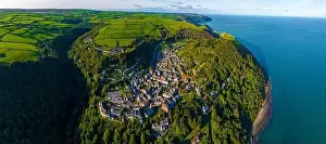 Valley Of The Rocks Prints: Aerial view of Lynton, a town on the Exmoor coast in the North Devon district in the county of Devon