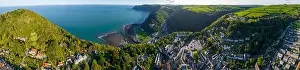 Aerial view of Lynton, a town on the Exmoor coast in the North Devon district in the county of Devon, England