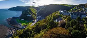 Aerial view of Lynton, a town on the Exmoor coast in the North Devon district in the county of Devon, England