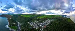 Valley Of The Rocks Prints: Aerial view of Lynton, a town on the Exmoor coast in the North Devon district in the county of Devon