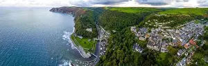 Aerial view of Lynton, a town on the Exmoor coast in the North Devon district in the county of Devon, England