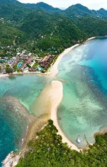 Koh Phangan Prints: Aerial view of Mae Haad beach in koh Phangan, Surat Thani, Thailand