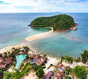 Koh Phangan Prints: Aerial view of Mae Haad beach in koh Phangan, Surat Thani, Thailand