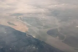 Natural Hazard Prints: Aerial View of the magnificent Bramhaputra River in Bangladesh from the airplane