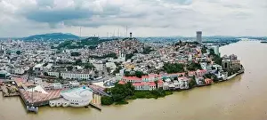Malecon Prints: Aerial view of Malecon Simon Bolivar and Cerro Santa Ana in Guayaquil