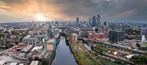 Hall High Prints: Aerial view of Manchester city in UK