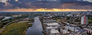 Hall High Prints: Aerial view of Manchester city in UK