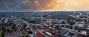 Hall High Prints: Aerial view of Manchester city in UK