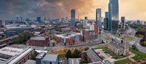 Hall High Prints: Aerial view of Manchester city in UK