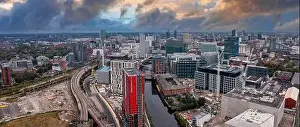 Hall High Prints: Aerial view of Manchester city in UK