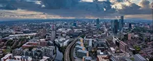 Hall High Prints: Aerial view of Manchester city in UK