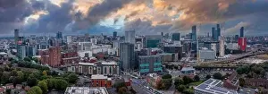 Hall High Prints: Aerial view of Manchester city in UK