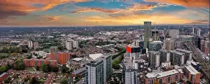 Hall High Prints: Aerial view of Manchester city in UK